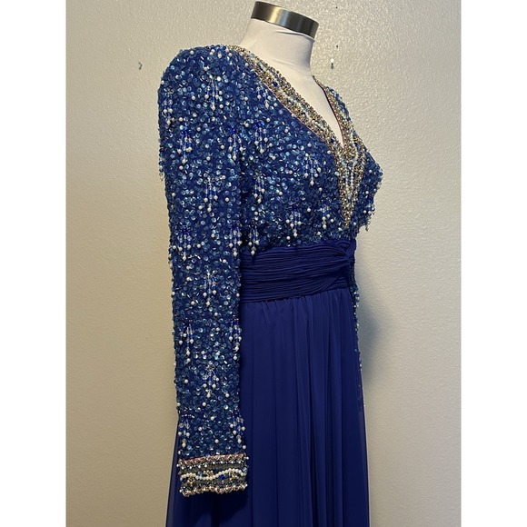 Vintage Victoria Royal Ltd Womens Size 8 Blue Beaded Evening Gown Formal Dress - Picture 6 of 13